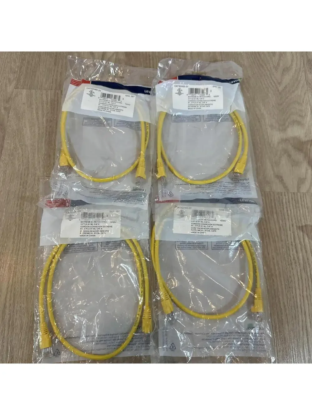 Lot Of 4 PcLeviton Yellow Cat 6+ Extreme Ethernet Patch Cord Cable 3 Ft 62460-3Y